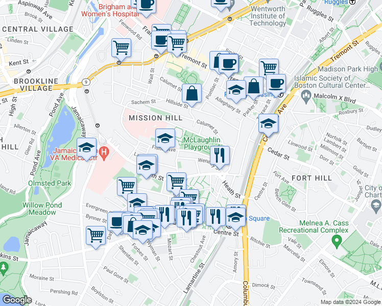map of restaurants, bars, coffee shops, grocery stores, and more near 14 Bickford Avenue in Boston