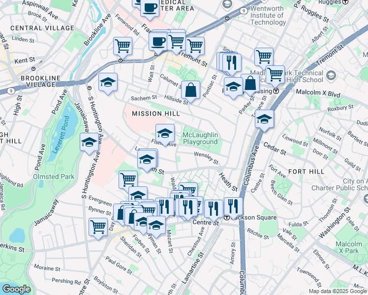 map of restaurants, bars, coffee shops, grocery stores, and more near 14 Bickford Avenue in Boston