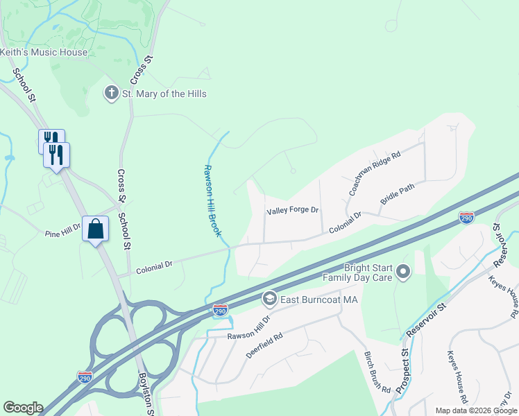 map of restaurants, bars, coffee shops, grocery stores, and more near 7 Jacobson Drive in Shrewsbury