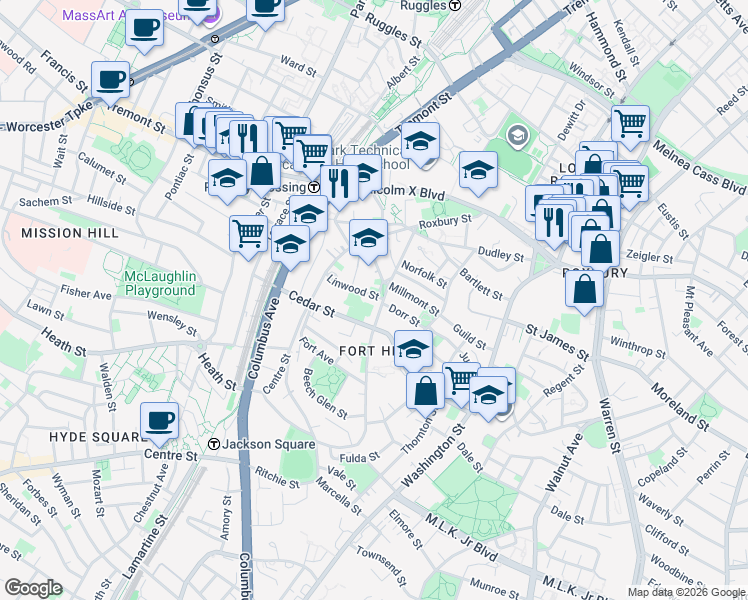 map of restaurants, bars, coffee shops, grocery stores, and more near 6 Alvah Kittredge Park in Boston