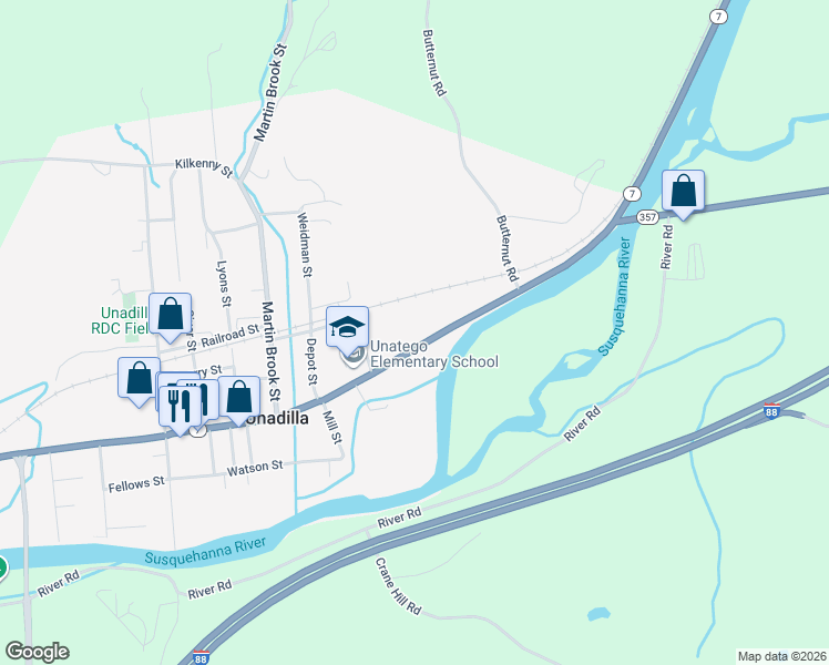 map of restaurants, bars, coffee shops, grocery stores, and more near 298 Main St in Unadilla