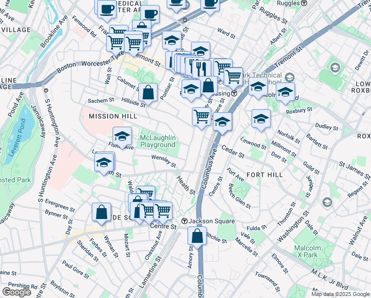 map of restaurants, bars, coffee shops, grocery stores, and more near 228 Calumet Street in Boston