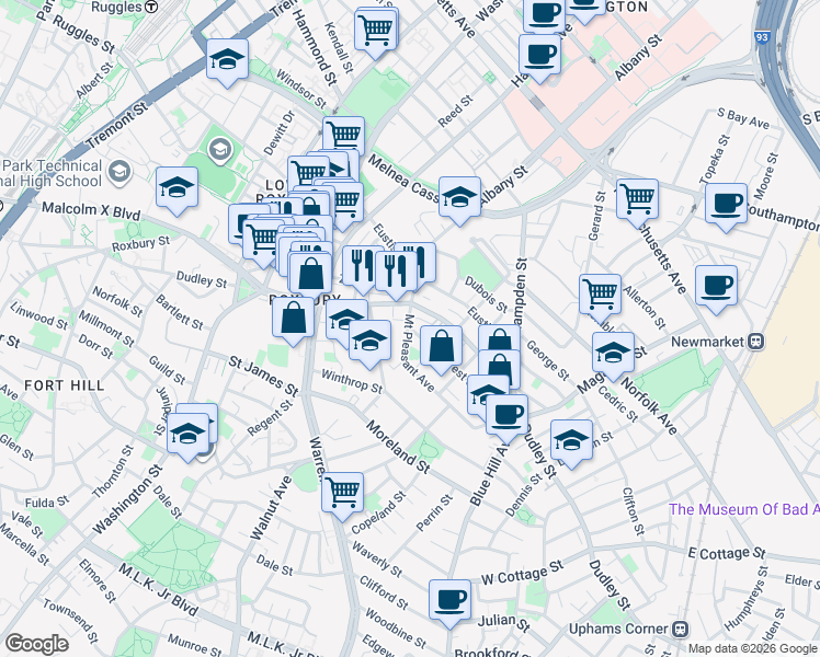 map of restaurants, bars, coffee shops, grocery stores, and more near in Boston