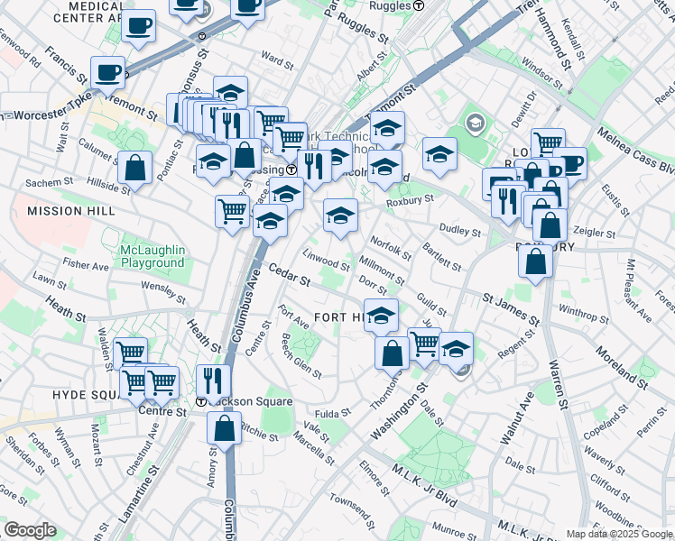 map of restaurants, bars, coffee shops, grocery stores, and more near in Boston