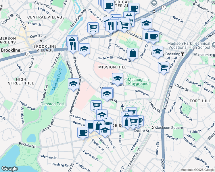 map of restaurants, bars, coffee shops, grocery stores, and more near in Boston