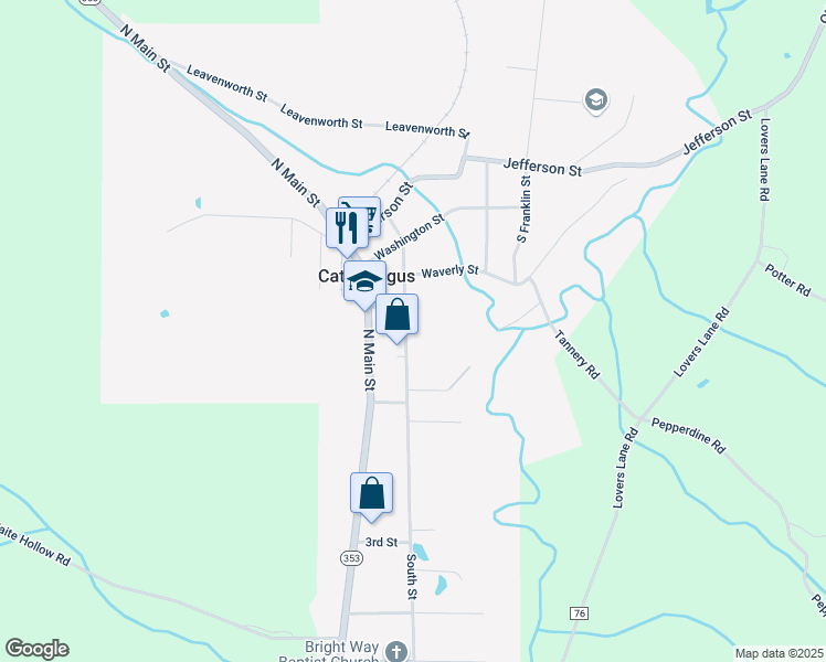 map of restaurants, bars, coffee shops, grocery stores, and more near 35 South Street in Cattaraugus