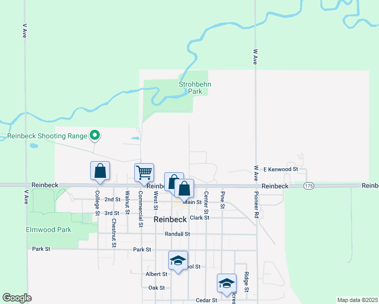 map of restaurants, bars, coffee shops, grocery stores, and more near 225 North Broad Street in Reinbeck