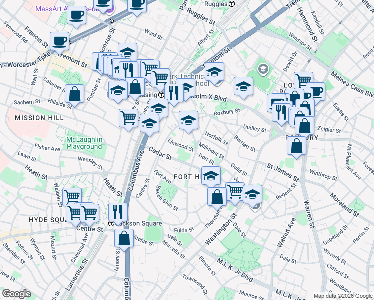 map of restaurants, bars, coffee shops, grocery stores, and more near in Boston