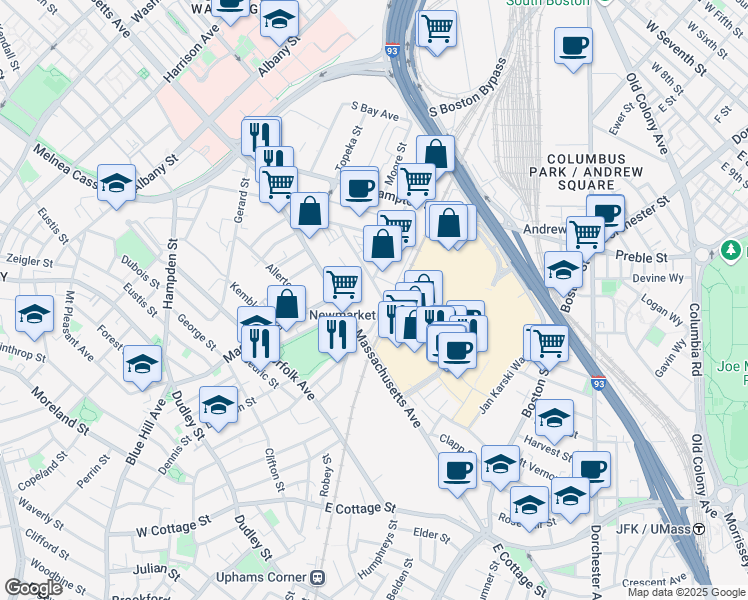 map of restaurants, bars, coffee shops, grocery stores, and more near 1002-1008 Massachusetts Avenue in Boston