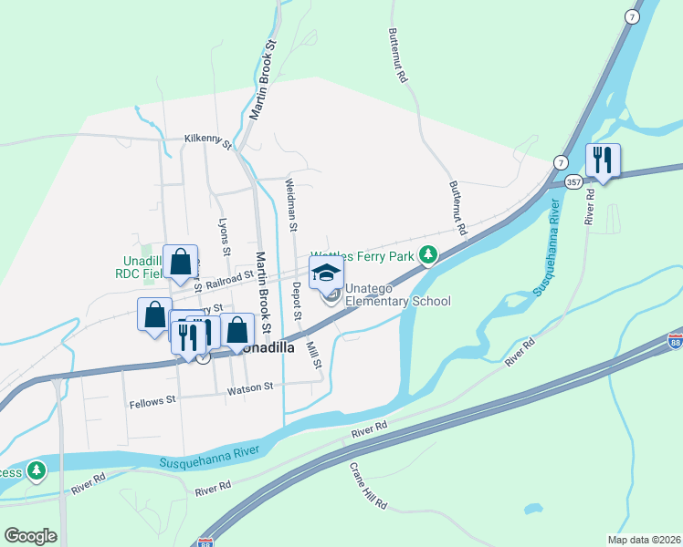 map of restaurants, bars, coffee shops, grocery stores, and more near 16 Noble Street in Unadilla