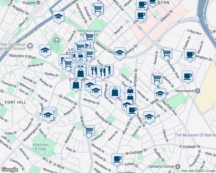 map of restaurants, bars, coffee shops, grocery stores, and more near in Boston