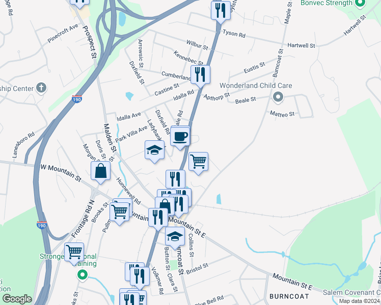 map of restaurants, bars, coffee shops, grocery stores, and more near 977 Massachusetts 12 in Worcester