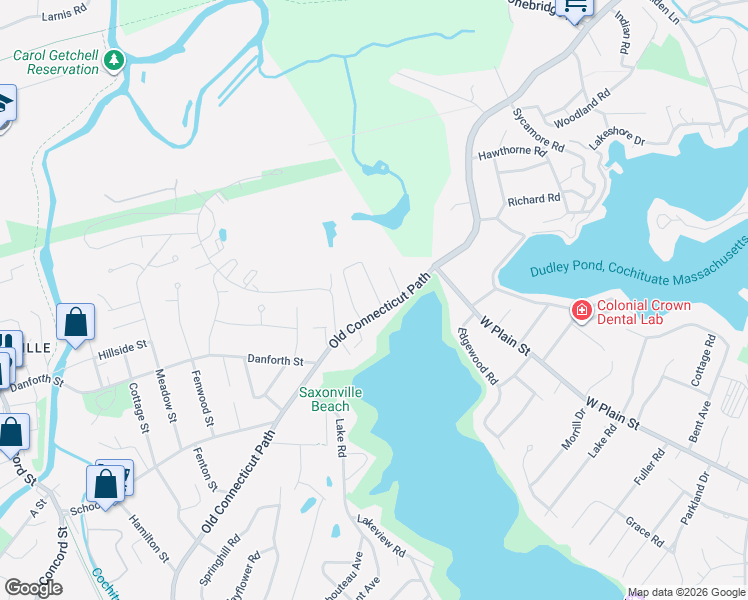 map of restaurants, bars, coffee shops, grocery stores, and more near 68 Birch Road in Framingham