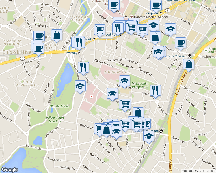 map of restaurants, bars, coffee shops, grocery stores, and more near Ellingwood St & Estey St in Boston