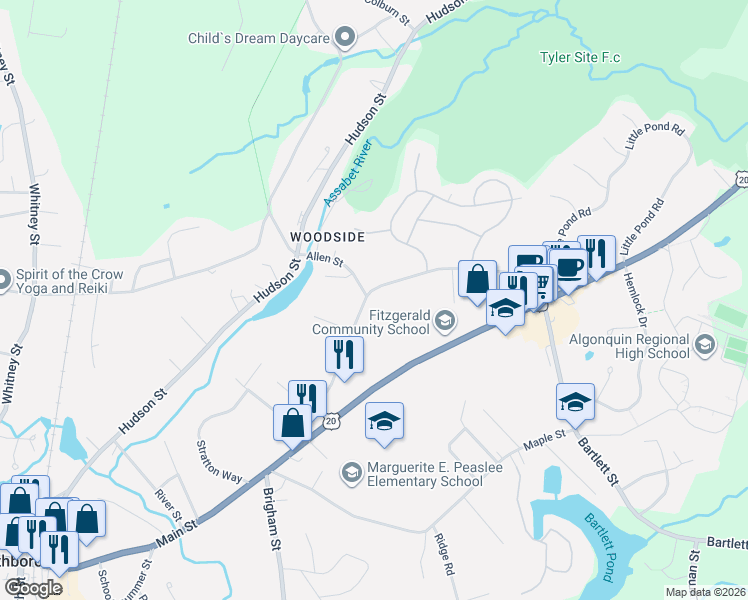 map of restaurants, bars, coffee shops, grocery stores, and more near 90 East Main Street in Northborough