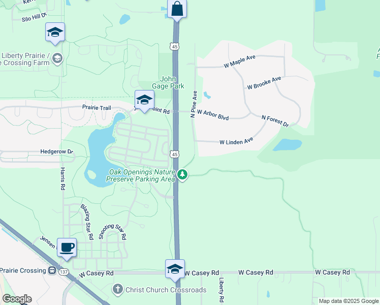 map of restaurants, bars, coffee shops, grocery stores, and more near 32020 North Pine Avenue in Grayslake