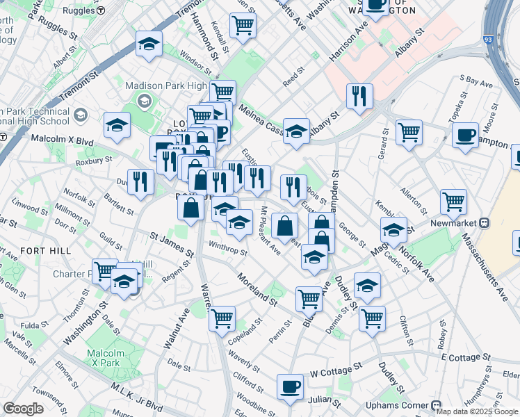 map of restaurants, bars, coffee shops, grocery stores, and more near in Boston
