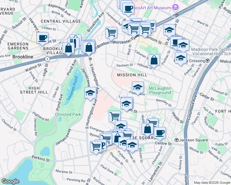 map of restaurants, bars, coffee shops, grocery stores, and more near 30 Ellingwood Street in Boston