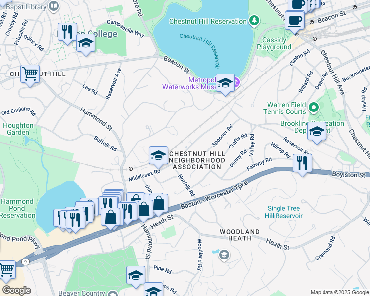 map of restaurants, bars, coffee shops, grocery stores, and more near 144 Middlesex Road in Newton
