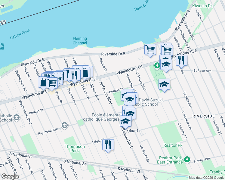 map of restaurants, bars, coffee shops, grocery stores, and more near 867 Patrice Drive in Windsor