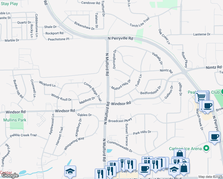map of restaurants, bars, coffee shops, grocery stores, and more near 6046 Mulford Hills Drive in Loves Park