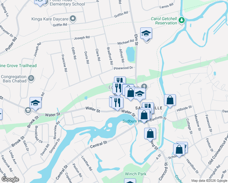 map of restaurants, bars, coffee shops, grocery stores, and more near 67 Nicholas Road in Framingham