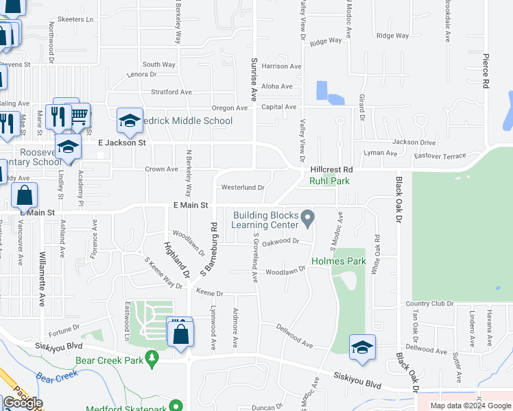 map of restaurants, bars, coffee shops, grocery stores, and more near 2 South Groveland Avenue in Medford