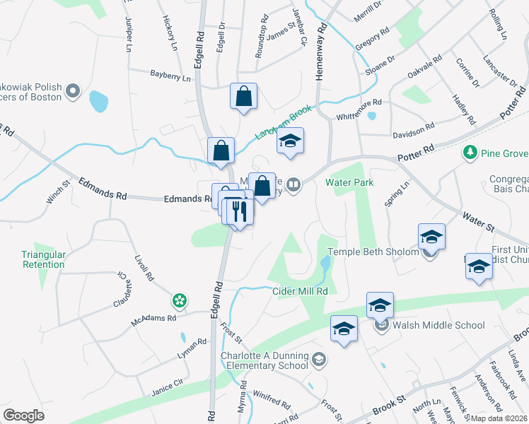 map of restaurants, bars, coffee shops, grocery stores, and more near in Framingham