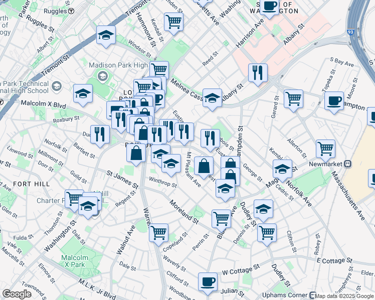 map of restaurants, bars, coffee shops, grocery stores, and more near in Boston