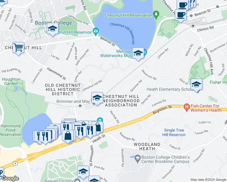 map of restaurants, bars, coffee shops, grocery stores, and more near 144 Middlesex Road in Newton