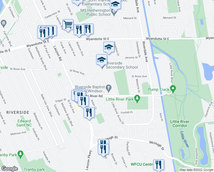 map of restaurants, bars, coffee shops, grocery stores, and more near 1070 Lexington Circle in Windsor