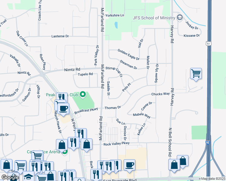map of restaurants, bars, coffee shops, grocery stores, and more near 7063 Equestrian Circle in Loves Park
