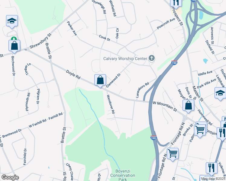 map of restaurants, bars, coffee shops, grocery stores, and more near 246 Doyle Road in Holden