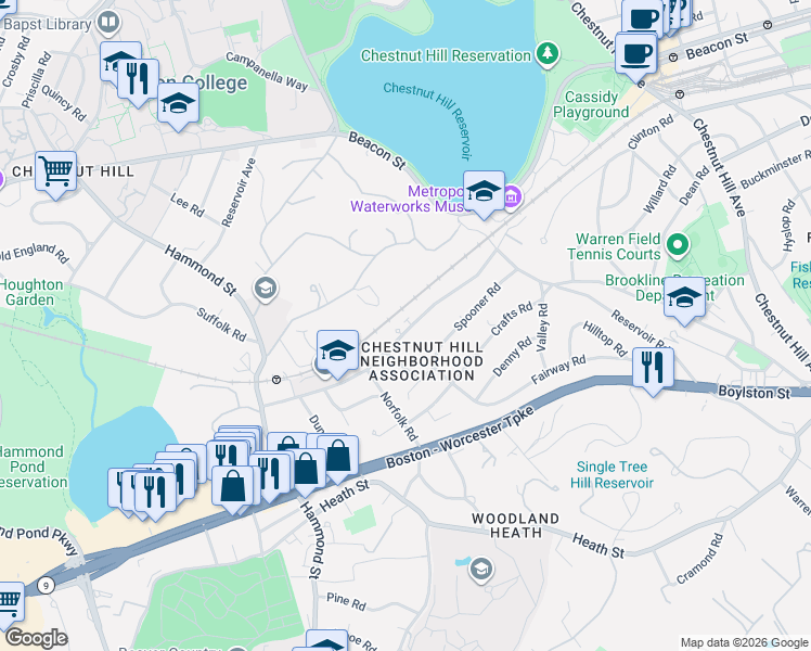 map of restaurants, bars, coffee shops, grocery stores, and more near 138 Middlesex Road in Newton