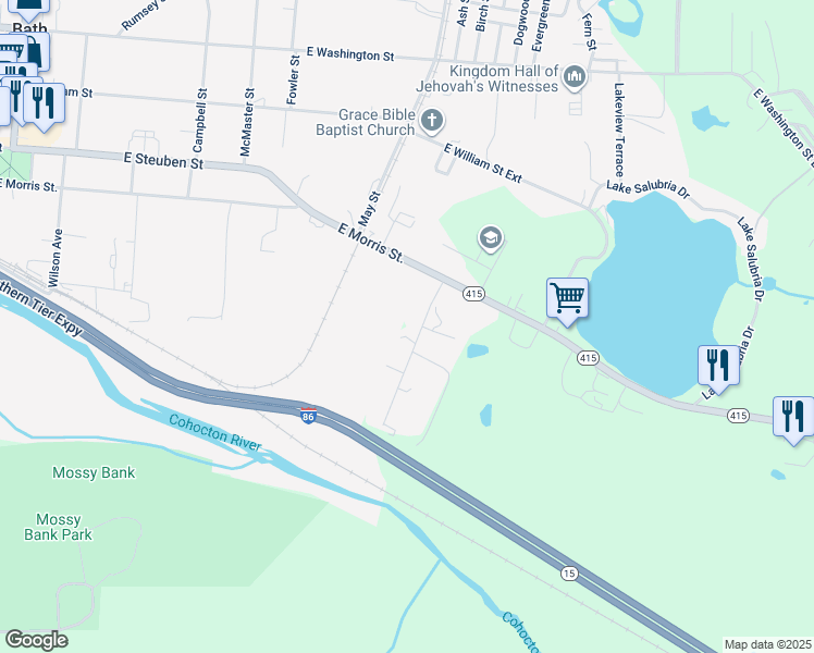 map of restaurants, bars, coffee shops, grocery stores, and more near 6707 Roosevelt Avenue in Bath
