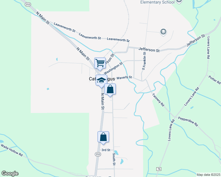 map of restaurants, bars, coffee shops, grocery stores, and more near 35 South Street in Cattaraugus