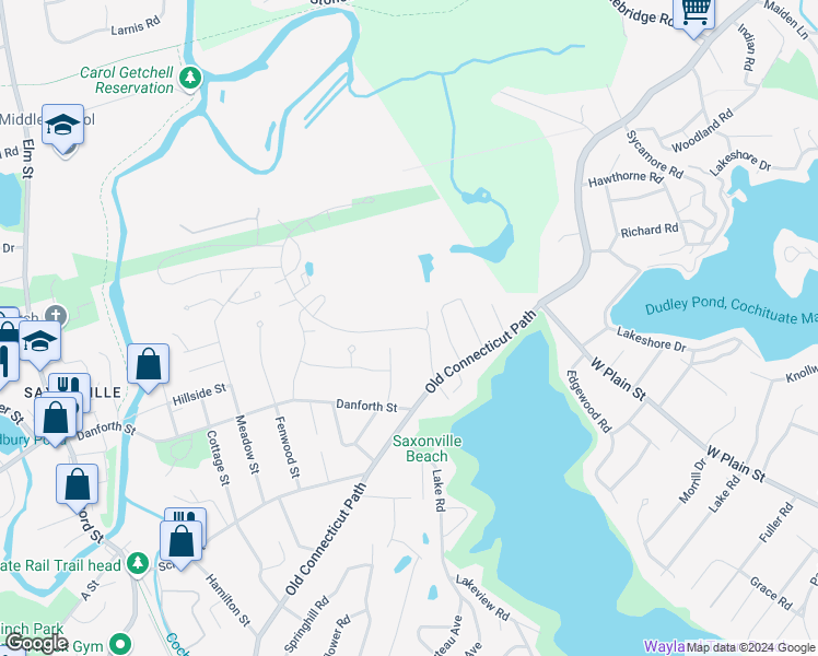 map of restaurants, bars, coffee shops, grocery stores, and more near 67 Riverpath Drive in Framingham