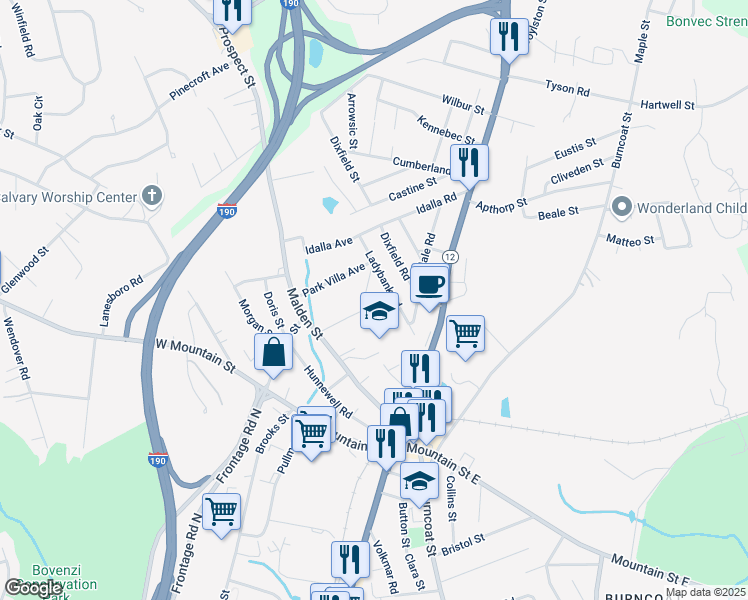 map of restaurants, bars, coffee shops, grocery stores, and more near 27 Norrback Avenue in Worcester