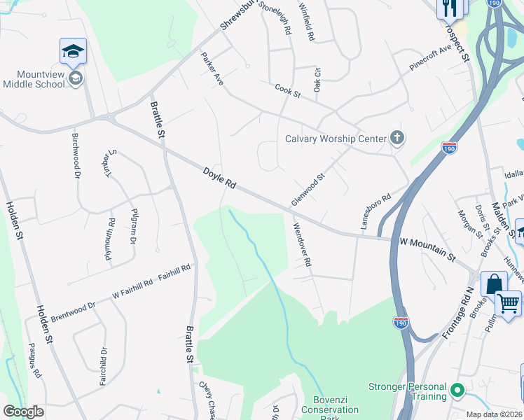 map of restaurants, bars, coffee shops, grocery stores, and more near 193 Doyle Road in Holden