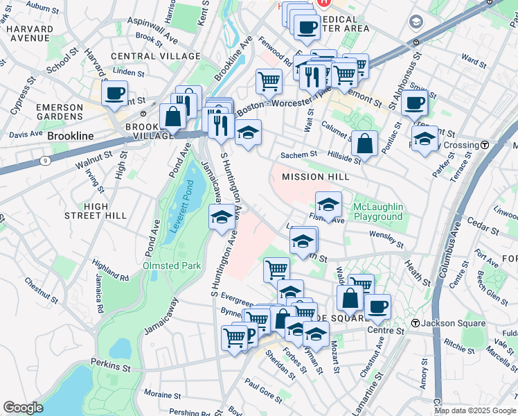 map of restaurants, bars, coffee shops, grocery stores, and more near 30 Ellingwood Street in Boston