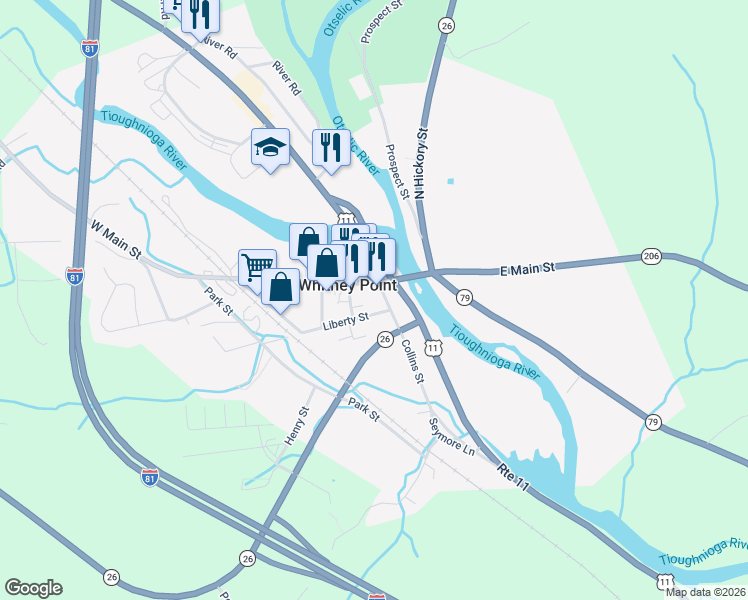 map of restaurants, bars, coffee shops, grocery stores, and more near 2699 Whitney Point-Lisle Road in Whitney Point