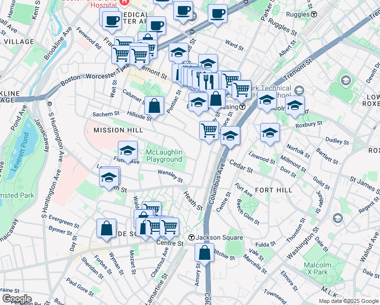 map of restaurants, bars, coffee shops, grocery stores, and more near 228 Calumet Street in Boston