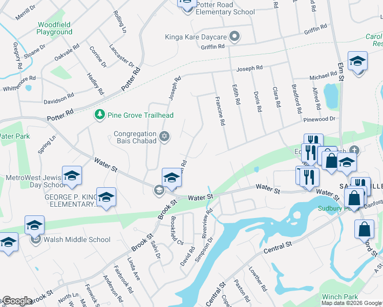 map of restaurants, bars, coffee shops, grocery stores, and more near 19 Swanson Road in Framingham