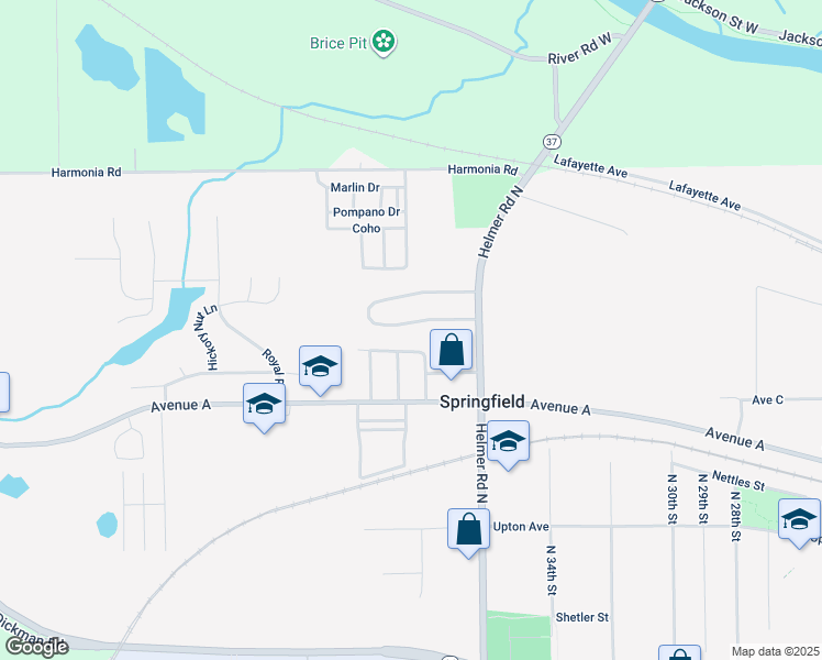 map of restaurants, bars, coffee shops, grocery stores, and more near 35 South New Moon Terrace in Springfield
