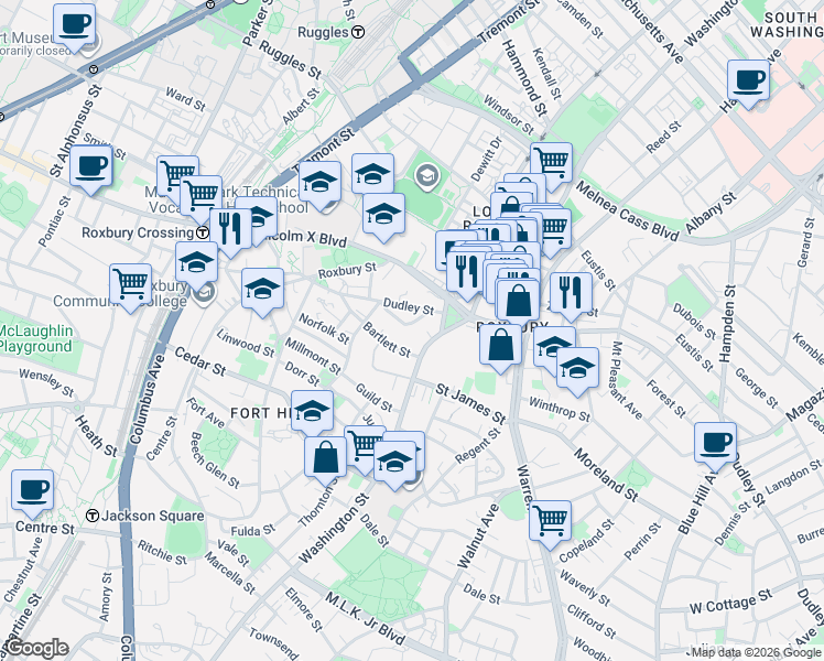 map of restaurants, bars, coffee shops, grocery stores, and more near 28 - 30 Kenilworth Street in Boston
