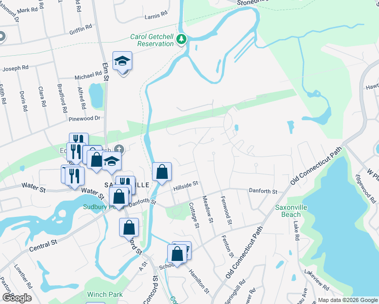 map of restaurants, bars, coffee shops, grocery stores, and more near 156 Meadow Street in Framingham