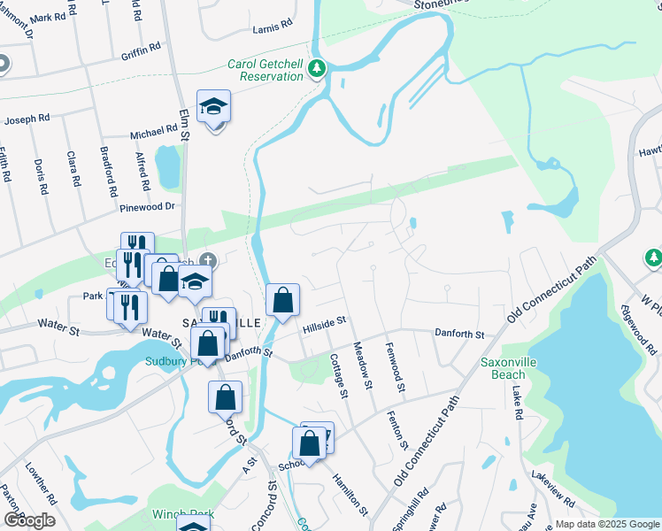 map of restaurants, bars, coffee shops, grocery stores, and more near 156 Meadow Street in Framingham
