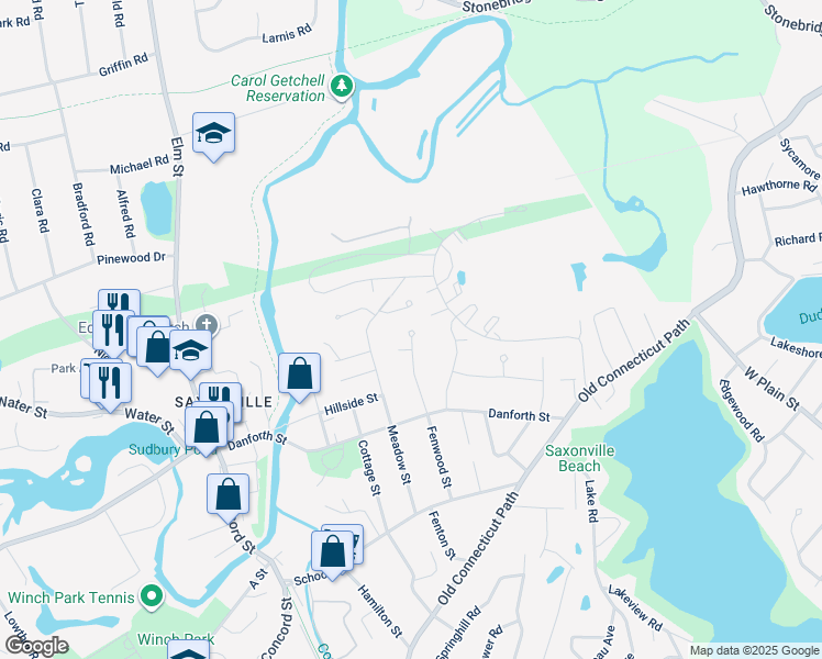 map of restaurants, bars, coffee shops, grocery stores, and more near 59 Derby Street in Framingham