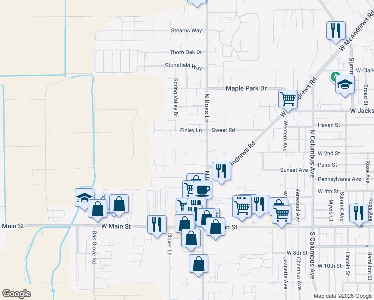 map of restaurants, bars, coffee shops, grocery stores, and more near 2466 Destiny Ln in Medford