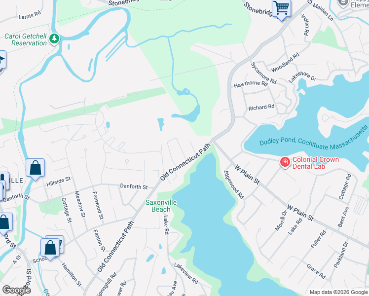 map of restaurants, bars, coffee shops, grocery stores, and more near 68 Birch Rd in Framingham
